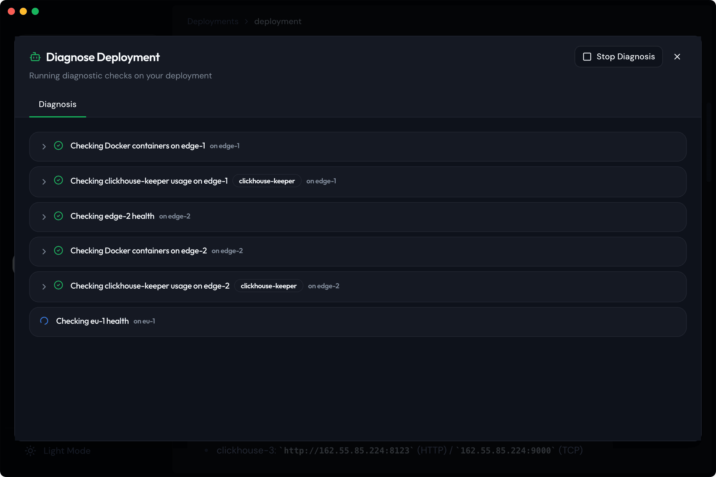 Real-time AI analysis progress with log collection and health checks